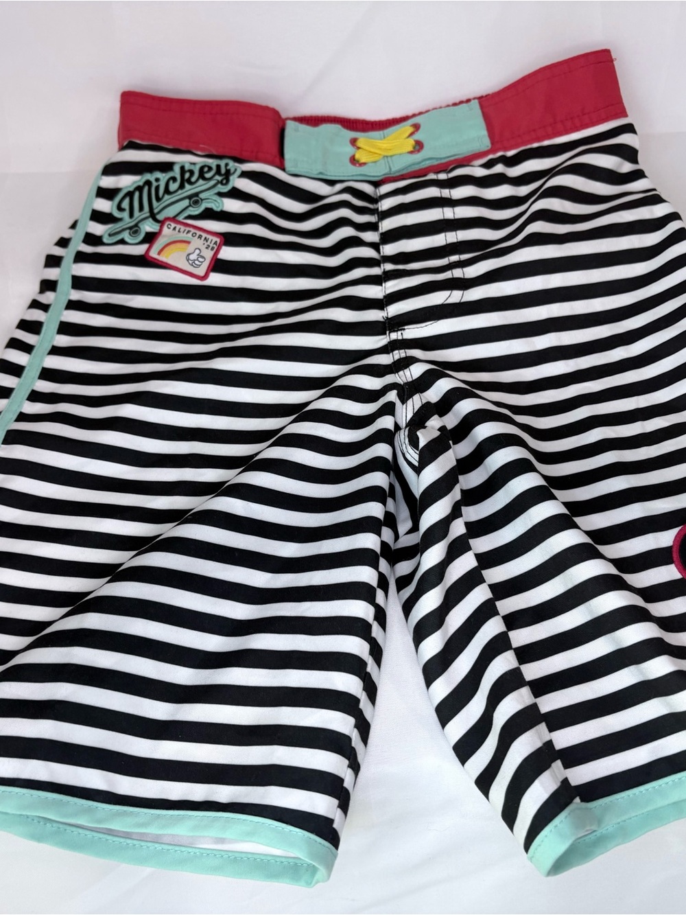 Disney Black & White Striped Swim Trunks with Coral Waistband